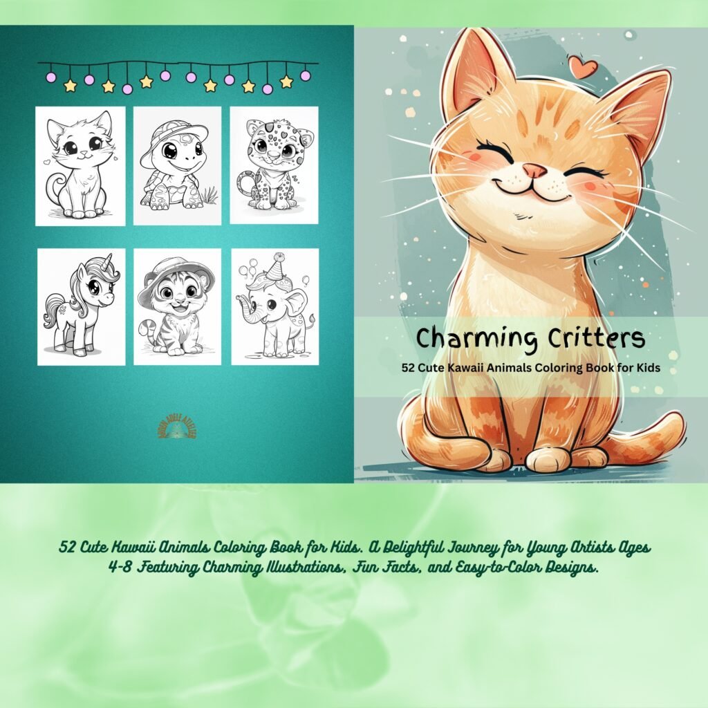 Charming Critters: 52 Cute Kawaii Animals Coloring Book for Kids.