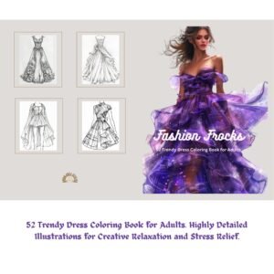 Fashion Frocks: 52 Trendy Dress Coloring Book for Adults.