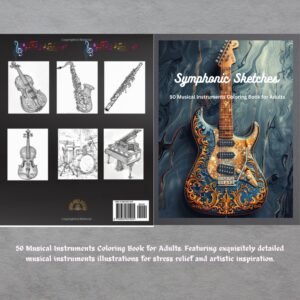 Symphonic Sketches: 50 Musical Instruments Coloring Book for Adults.